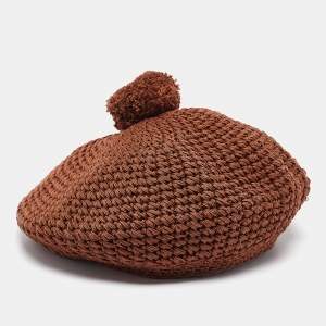 Gucci Brown Crochet Knit Pom-Pom Beret Cap M