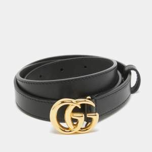 Gucci Black Leather GG Marmont Slim Belt 85 CM