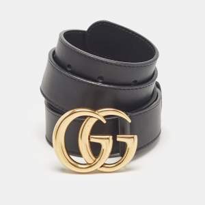 Gucci Black Leather GG Marmont Buckle Belt 75CM