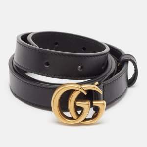 Gucci Black Leather GG Marmont Slim Belt 80 CM