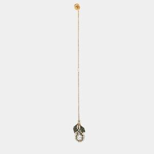 Gucci Aged Gold Tone Crystal Drop Long Chain Earring