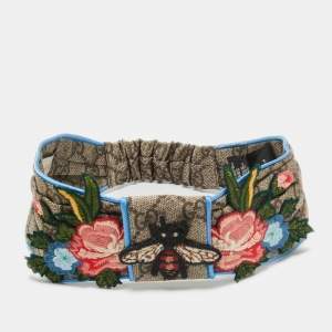 Gucci Brown Guccissima Bee & Floral Appliqué Silk Headband