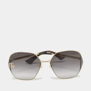 Gucci Gold Tone/Grey Gradient GG0818SA Geometric Sunglasses