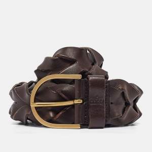 Gucci Brown Braided Leather Buckle Belt 90 CM