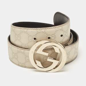 Gucci Off White Guccissima Leather Interlocking G Buckle Belt 85CM