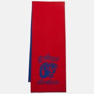 Gucci Blue/Red Tiger Jacquard Wool L'Aveugle Par Amour Scarf