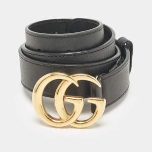 Gucci Black Leather GG Marmont Buckle Belt 75CM