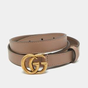 Gucci Dusty Pink Leather Double G Buckle Slim Belt 85 CM
