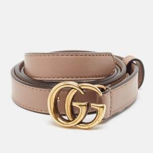Gucci Light Pink Leather GG Marmont Slim Buckle Belt 85CM