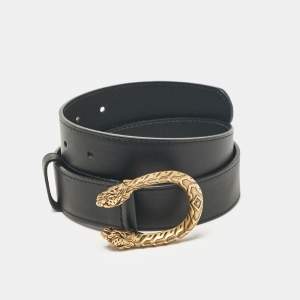 Gucci Black Leather Dionysus Buckle Belt 80 CM