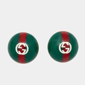 Gucci Red and Green Resin Enamel Vintage Web Stud Earrings