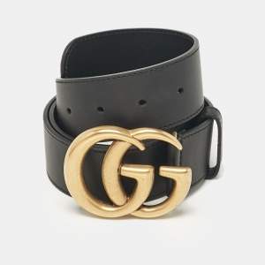 Gucci Black Leather GG Marmont Buckle Belt 85CM