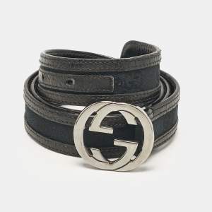 Gucci Black GG Canvas and Leather Interlocking G Belt 80CM