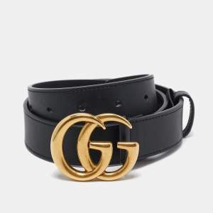 Gucci Black Leather GG Marmont Buckle Belt 70CM