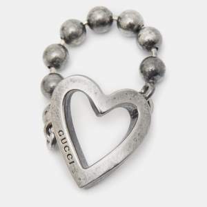 Gucci Heart Sterling Silver Beaded Ring Size 51