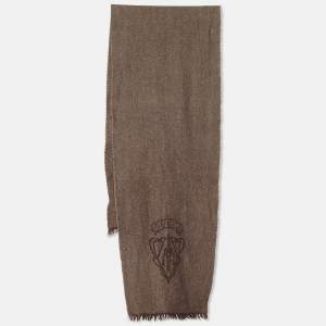 Gucci Brown Logo Detail Herringbone Wool Muffler