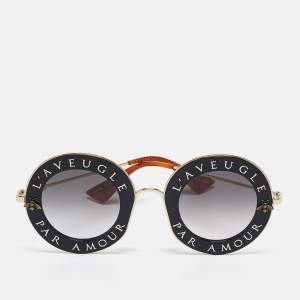 Gucci Black/Gold Gradient GG0113S L'aveugle Par Amour Round Sunglasses