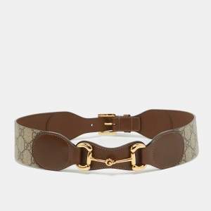 Gucci Brown/Beige GG Supreme Canvas and Leather Horsebit Belt 75CM