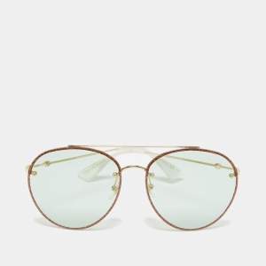 Gucci Light Green/Gold Tone GG0351S Glitter Aviator Sunglasses