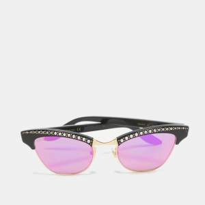 Gucci Black/Green Mirrored GG0153S Crystal Clubmaster Sunglasses