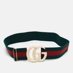 Gucci Green/Red Web Elastic Plexiglass GG Marmont Buckle Belt 85CM