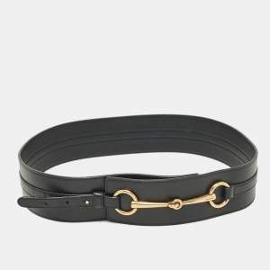 Gucci Black Leather Horsebit Wide Waist Belt 95CM