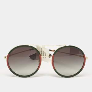 Gucci Gold Tone/Green Gradient GG0061S Web Round Sunglasses