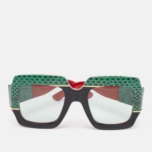 Gucci Green/Black Snakeskin GG0484S Interlocking G Oversized Sunglasses