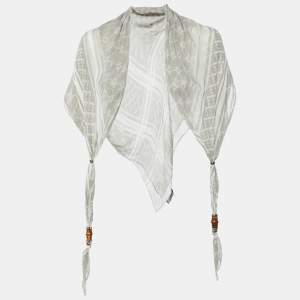 Gucci Grey Horsebit Detail Printed Cotton Scarf