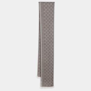 Gucci Beige GG Knitted Wool/Silk Blend Fringed Scarf
