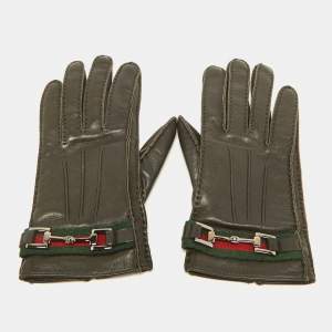 Gucci Brown Leather Web Horsebit Gloves Size 7