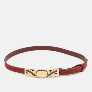 Gucci Burgundy Suede Interlocking G Slim Belt 80 CM