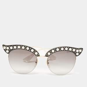 Gucci Black/Grey Gradient GG0212S Pearl Studded Cat Eye Sunglasses