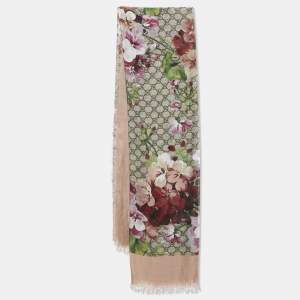 Gucci Pink/Beige GG Blooms Print Silk Blend Square Scarf