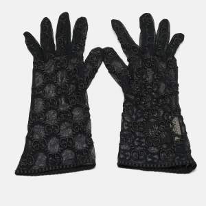 Gucci Black GG Embroidered Tulle Gloves L