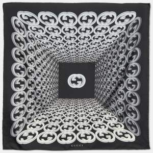 Gucci Black/White GG Printed Silk Scarf