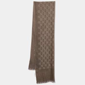 Gucci Brown GG Jacquard Wool Blend Scarf 