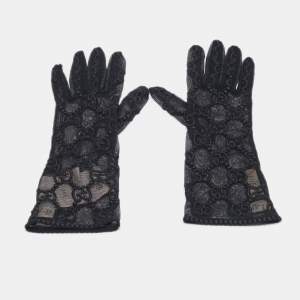 مملوكة مسبقًا Gucci Black GG Embroidered Tulle Gloves S