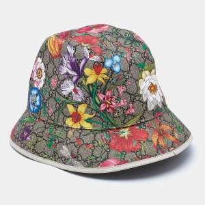 Gucci Beige GG Floral Print Coated Canvas Bucket Hat L