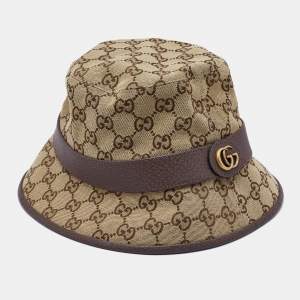 Gucci Brown GG Cotton Canvas and Leather Bucket Hat S