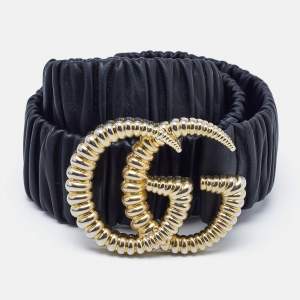 Gucci Black Elastic Leather GG Marmont Torchon Buckle Belt 80CM