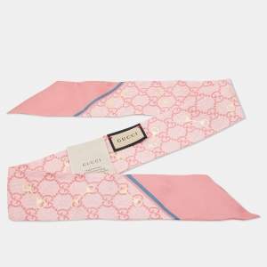 Gucci Pink GG Horsebit Print Silk Neck Bow 
