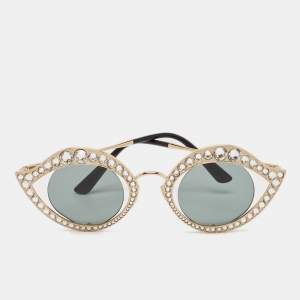 Gucci Black/Gold GG0046S Crystals Eye Round Sunglasses