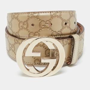Gucci Gold Guccissima Leather Interlocking G Buckle Belt 85 CM
