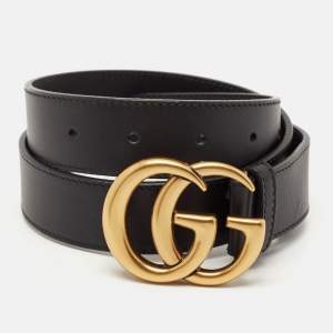 Gucci Black Leather GG Marmont Buckle Belt 75 CM