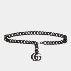 Gucci Black Tone Metal GG Marmont Chain Belt 85 CM