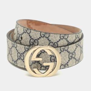 Gucci Beige/Navy Blue GG Supreme Canvas GG Buckle Belt 85CM