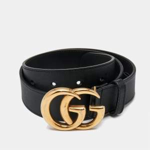 Gucci Black Leather GG Marmont Buckle Belt 70CM