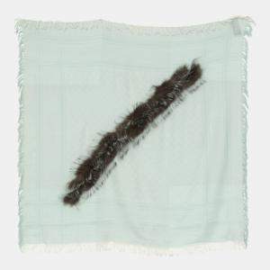 Gucci Mint Green Fox Fur Silk & Wool Triangle Scarf with Fur Trim