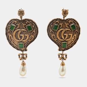 Gucci GG Resin Faux Pearl Gold Tone Earrings
